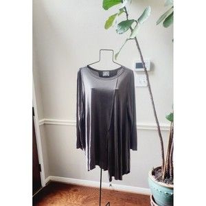 Chalet Womens Tunic Top Medium Asymmetric Hem  Lagenlook Gray Made USA